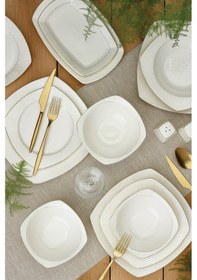 Resim Defne 60 Parça 12 Kişilik Porselen Yemek Takımı Gold 