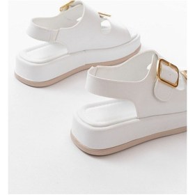 Resim 1187 Beyaz Dolgu Topuk Lastik Baretli Kadın Sandalet Altın - Taba 