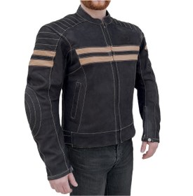 Resim The Biker Jeans Retro Wax Black Korumalı Motosiklet Deri Montu 