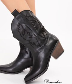 Resim Demashoes Siyah Kısa Cilt Nakışlı Western Kadın Kovboy Çizme 