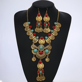 Resim 1 Çift Küpe + 1 Kolye Vintage Takı Seti Retro Madeni Tasarım Günlük Kıyafetlerle Uyumlu Parti Aksesuarları Tercih Ettiğiniz Rengi Seçin 