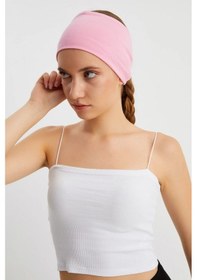 Resim Kadın Çift Taraflı Kullanım Alternatifli Pamuklu Penye Kaymaz Hafif Spor Saç Bandı Bandana - Tek Ebat / Pembe Pembe 