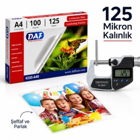 Resim DAF LAMİNASYON FİLMİ A4 125 MİKRON 100’LÜ YÜKSEK KALİTE KORUMA VE PARLAKLIK 