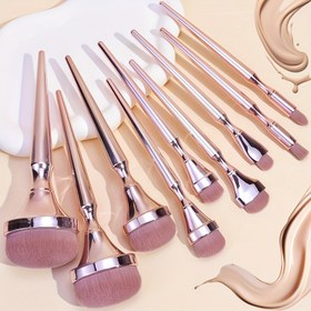 Resim 9 Parça Makyaj Fırçası Seti, Oval Şekilli, Naylon Kıllar, Kokusuz, Tüm Cilt Tipleri İçin, ABS Plastik Saplı, Pudra, Allık, Göz Farı Fırçaları Dahil 