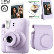 Resim Instax mini 12 Lila Fotoğraf Makinesi-10'lu Film-Çerçeve ve Deri Kılıf Seti 