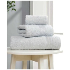 Resim 3 Lü Banyo Havlusu Seti Pamuklu Ritim Açık Gri Çok Renkli 