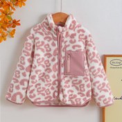 Resim Kızlar için Rahat Polarlı Fermuarlı Ceket - Klasik Uzun Kollu Dış Giyim, Pembe ve Beyaz Harf Baskısı, Yüksek Yaka, Polyester Astar, Sonbahar/Kış Gezileri için Mükemmel, Kızlar için Kışlık Mont, Oyuncu Tasarım, Yumuşak Dokulu, Leopar Desenli Ceket, Leopar Desenli Mont, Leopar Ceket, Kızlar için Ceket, Sonbahar/İlkbahar, Okul 