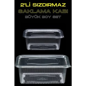 Resim Yok Yok Ambalaj Plastik Sızdırmaz Kap Kullan At Tek Kullanımlık Plastik Kapaklı Kase 2' Li Büyük Boy Set 