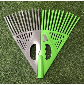 Resim Elmpaly Yaprak Tırmığı 3 Parçalı Sap Sol Yeşil Sağ Gri Bahçe Aletleri 2'li Set El Yapısı Uzun Saplı Yaprak Tırmığı 