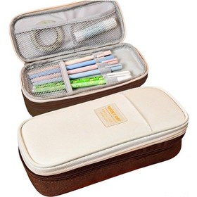 Resim Geekyou Geniş Kapasiteli Kanvas Kalem Kutusu 60-100 Kalem Alabilir, Şık Ve Minimalist Tasarım, Kahverengi Renk Seçeneği 