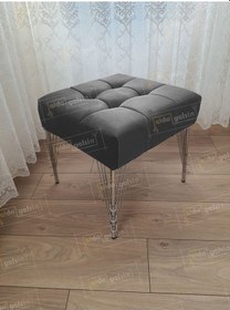 Resim Modern Dilim Puf Ayakucu Puf Gümüş Metal Ayak 45 45 Antrasit 