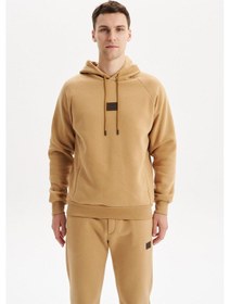 Resim Arma Erkek Regular Fit Kapüşonlu Fermuarlı Kanguru Cepli Sweatshirt Pamuk Polyester Karışım K30254628602 Kahverengi 