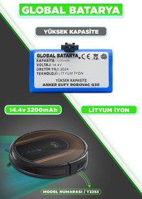 Resim GLOBAL BATARYA Anker Eufy Robovac G30 Akıllı Robot Süpürge Bataryası 14.4v 3200mah Pil (YÜKSEK KAPASİTE) 