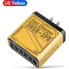 Resim 6 İn 1 3 Usb 3pd Şarj Cihazı Ab/abd/ingıltere Tak Hızlı Şarj Hızlı Şarj Cihazı Jj303-3a3c Us Yellow 1 Adet 