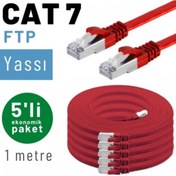 Resim IRENIS 5 Adet 1 Metre Cat7 Kablo Yassı Ftp Ethernet Network Lan Kablosu, Kırmızı 