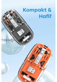 Resim Bluetooth Usb Çift Modlu Sessiz Mouse, Şeffaf Mıknatıslı Kapaklı, Type-c Şarjlı, Dpı Ayarlı, Kablosuz 10m Çekim Mesafeli, Masaüstü Kısayol Tuşlu, Taşı 