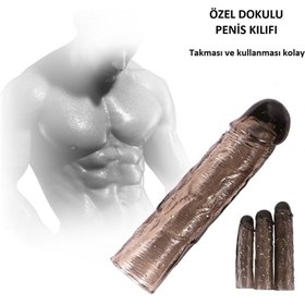 Resim 3 lü Penis Kılıfı Set Ucu Dolgulu Uzatmalı Prezervatif Dildo Penis 