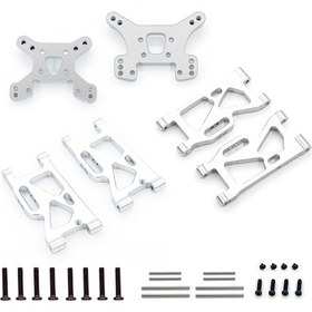 Resim Lemestar Rc Araba Alüminyum Gerişleme Kolu Seti - Wltoys 1/14 144001 İçin Ön-arka Sallama Kolleri Ve Şok Tabanı Gümüş 