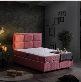 Resim Setaymobilya Baza, Grand Çift Kişilik Pembe Baza + Başlık + Orthosoft Yatak 