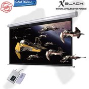 Resim Xblack XGE-300 300x225 CM Cam Tozlu Siyah Arka Fonlu Motorlu Elektrikli Uzaktan Kumandalı Projeksiyon Perdesi Xblack