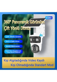 Resim Çift Kameralı Güneş Enerjili 4g Dış Mekan Güvenlik Ip Kamerası 