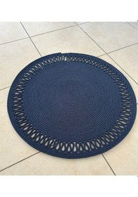 Resim Jüt Kenarları Desenli Yuvarlak Banyo Paspası 40 X 40 Lacivert 