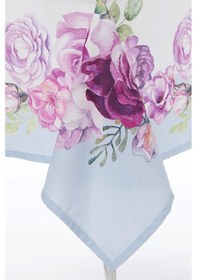 Resim Çiçek Desen Leke Tutmaz Dokuma Kumaş Masa Örtüsü 145x145 Cm 