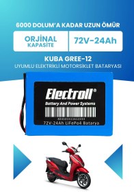 Resim Kuba Gree-12 Uyumlu Batarya (Standart Kapasite) LiFePO4 72V 24Ah Elektrikli Motorsiklet Bataryası 
