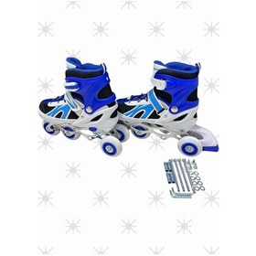 Resim Paten Ayarlanabilir 2 1 Işıklı Metal Gövde Alıştırma Mia Pateni Çanta Hediyeli Işıklı Paten Mavi 