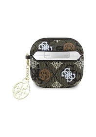 Resim Apple Uyumlu AirPods 4 Kılıf Guess Lisanslı Metal Zincirli 4g Desenli Yazı Logolu Peony Kılıf Kahverengi 