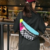 Resim Moda Avangard Bayan Göğüs Çantası Bel Çantası, Trendy Ekose Crossbaody Çanta, Basit Kontrast Renkli Çanta, Büyük Kapasiteli Erkek ve Kadın Bel Çantası Fanny Çantası 