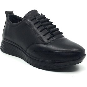 Resim Taşpınar %100 Deri Kadın Ortopedik Günlük Yazlık Bağcıklı Rahat Yürüyüş Ayakkabı 36-41 Siyah Siyah Taban Siyah 