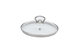 Resim Metal Tepelikli Cam Tencere & Tava Kapağı – 14-40 cm Seçenekli – Isıya Dayanıklı Şeffaf Cam Kapak 