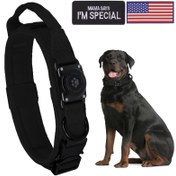 Resim Entegre AirTag Tutucu ile Dayanıklı Taktik Köpek Yakası - Ağır Hizmet Poliamid Malzeme, Katı Desen, Rahat Padded Tasarım, Ayarlanabilir Kulp, Güvenli Şarj Edilemeyen Apple AirTag Uyumlu - Orta ile Büyük Köpekler 