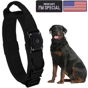 Resim Entegre AirTag Tutucu ile Dayanıklı Taktik Köpek Yakası - Ağır Hizmet Poliamid Malzeme, Katı Desen, Rahat Padded Tasarım, Ayarlanabilir Kulp, Güvenli Şarj Edilemeyen Apple AirTag Uyumlu - Orta ile Büyük Köpekler 