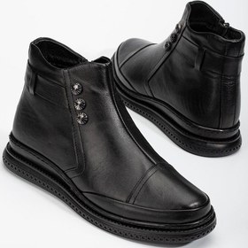 Resim Hakiki Deri Ortopedik Kadın Bot Siyah Troklu Düz Taban-3456 Siyah 