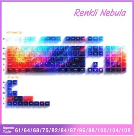 Resim 120 Tuş Yarı Saydam Keycaps, Nebula Renkli Kristal Klavye Tuş Kapakları Tüm Mekanik - Manyetik Klavyeler İle Uyumludur. 
