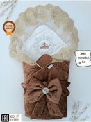 Resim Dantelli Taçlı Bebek Kundağı Unisex Bebek Dış Kundak Battaniyesi Hastane Çıkışı Mevlütlük Kundak Kahverengi 