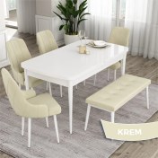 Resim Canisa Concept Ram Serisi 80 x 132 cm Mutfak Masa Takımı Beyaz Masa 4 Sandalye 1 Bench 