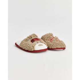 Resim NEVİ- E - Happy Deer Yazılı Kahverengi Kadın Ev Terliği 