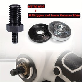 Resim 3 adet/takım M5'ten M10'a Açı Öğütücü Adaptör Bağlantı Çubuğu Kiti, 2 adet 100-Tipi Açı Öğütücü Kendi kendine M10 Basınç Plakaları Somunu ile, Güç Araçları için Sağlam Yapı, Basit Kurulum 
