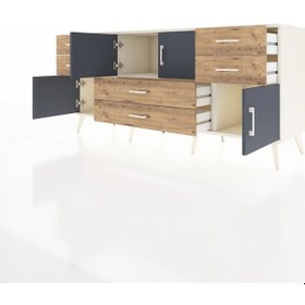 Resim Hyperion Konsol 3 Raflı 6 Çekmeceli 4 Kapaklı 176x44x83 Aytaşı-antrasit/çam Antrasit/çam 