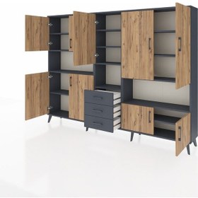 Resim Arges Dolap 13 Raflı 3 Çekmeceli 9 Kapaklı 220x30x163 Antrasit-çam/antrasit Atlas Çam/antrasıt - Antrasıt 