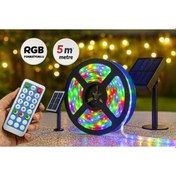Resim Güneş Enerjili RGB 5 Metre Şerit LED Kamp ve Bahçe Aydınlatması 