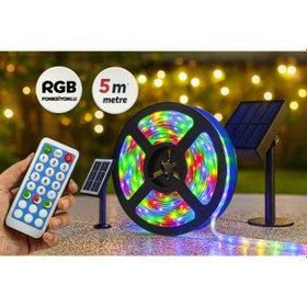 Resim Güneş Enerjili RGB 5 Metre Şerit LED Kamp ve Bahçe Aydınlatması 