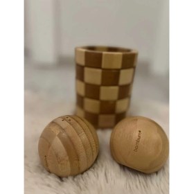 Resim Bambu Topi Tuzluk ve Karabiberlik ile Damalı Kaşıklık 2'li Set 