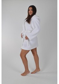 Resim Kapşonlu Unisex Wellsoft Peluş Bornozl--L - XL-BEYAZ-SABAHLIK 