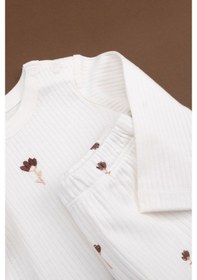 Resim Bebek İkili Zıbın Takım Krem Çiçek Desenli Krem 