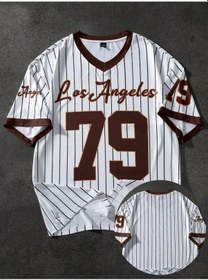 Resim Snapbuyerkek Spor V Yaka Baskılı Tişört Retro Beyzbol Tarzı Streetwear Kısa Kollugökyüzü Mavi Gökyüzü Mavi 