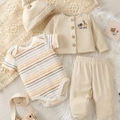 Resim 4 Parça Set, Erkek Çocuk Keten Bebek Pijama Takımı, Uzun Kollu, Hava Keten, Casual Yuvarlak Yaka, Esnek Örgü, Normal Beden, Kemer Yok, Polyester, Sonbahar/Kış Mevsimi İçin, Dış Mekan İçin 